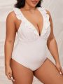 SHEIN Swim Mod Plus Size Women's One-Piece Swimsuit With Criss-Cross Back And Ruffle Detail