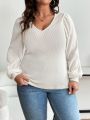 SHEIN Frenchy Plus Size V-Neck Lantern Sleeve T-Shirt