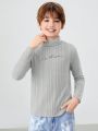 SHEIN Kids EVRYDAY Boys' High Neck Long Sleeve Comfortable T-shirt With Letter Print
