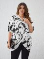 SHEIN Plus Graphic Print Cross Wrap Front Tee