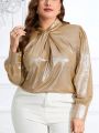 SHEIN Privé Plus Size Elegant Gold Party Shirt