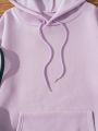 Plus Slogan Graphic Kangaroo Pocket Drawstring Thermal Hoodie