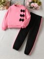 Tween Girls' Bow Decorated Sweatshirt And Joggers Two Pieces Set