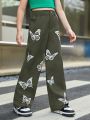 SHEIN Kids Y2Kool Tween Girl Butterfly Print Wide Leg Pants