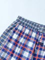 2pcs/Set Men'S Loose Fit High-Waisted Plaid Boxer Shorts