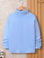 SHEIN Kids EVRYDAY Boys' Casual Solid Color High Neck Foldover Sweatshirt Pullover