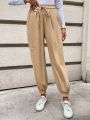 SHEIN LUNE Solid Color Drawstring Leggings Trousers