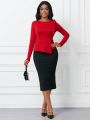 SHEIN Lady Solid Color Long Sleeve T-shirt With Asymmetrical Hem