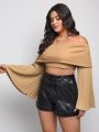 SCINTILLA Plus Off Shoulder Trumpet Sleeve Crop Top