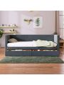 Twin Size Corduroy Daybed with Two Drawers and Wood Slat