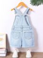 Boys' Cute Outdoor Simple Light Washed Denim Overalls Shorts, Summer