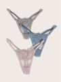 3pack Floral Lace Bow Front Thong