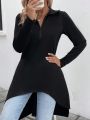 Irregular Hem Zipper Half Placket Long Sleeve T-shirt