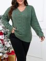 SHEIN LUNE Plus Pointelle Knit Drop Shoulder Sweater