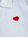 SHEIN Kids EVRYDAY Tween Girls' Heart Embroidery Applique Short Sleeve T-Shirt
