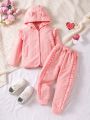 SHEIN Kids EVRYDAY Toddler Girls' Love Heart Print Hooded Casual 2-piece Set For Autumn Winter