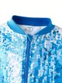 Tween Girl Zip Up Sequin Bomber Jacket