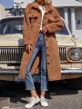 SHEIN LUNE Flap Pocket Drop Sleeve Shearling Coat