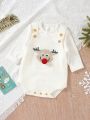 Baby Girl Elk Pattern Suspender Sweater Bodysuit