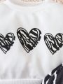 Baby Girl's Zebra Print Heart Pattern Short Sweatshirt And Animal Texture Bell Bottoms