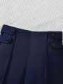 Young Girl Solid Color Button Closure Straight Leg Pants