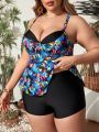 SHEIN Swim Classy Plus Size Women's Flower Print Halter Bikini Set