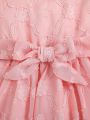 Baby Girl Floral Jacquard Puff Sleeve Belted Dress