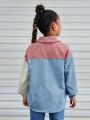 SHEIN Kids Cooltwn Tween Girl Color Block Patched Pocket Drop Shoulder Shirt