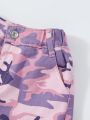 Young Girl Camo Print Flap Pocket Cargo Jeans