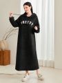 SHEIN Mulvari Hooded Letter Print Hoodie Dress