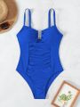 SHEIN Swim Summer Beach Cut Out Ruched Front One Piece Swimsuit