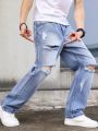 Men Ripped Straight Leg Jeans