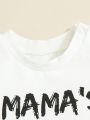 SHEIN Newborn Baby Boys' Short Sleeve Round Neck Tee Shirt With English Letter Pattern