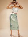 Asavvy Zipper Split Thigh Metallic Skirt