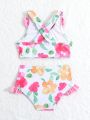 SHEIN Baby Girl Butterfly Decoration Flower Pattern Swimsuit Set, Newborn Swimwear