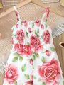 Infant Girls' Flower Print Strap Jumpsuit