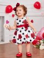 SHEIN Baby Girls' Romantic Rose & Polka Dot Printed Sleeveless Dress