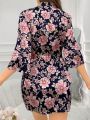 Floral Printed V-Neck Robe