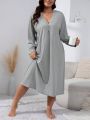 Plus Half Button Drop Shoulder Nightdress