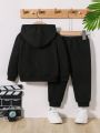 SHEIN Baby Boys' Casual Letter & Heart Print Hoodie And Long Pants Set