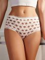 SHEIN Women'S Cartoon Bear Printed Triangle Panties With Lace Edge