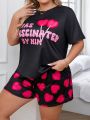 Plus Size Alphabet & Heart Printed Pajama Set