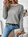 SHEIN Essnce Women's Round Neck Drop Shoulder Sweater With Frill Hem