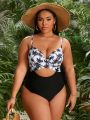 SHEIN Swim Vcay Women's Plus Size Monokini With Coconut Tree Print