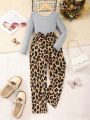 Teen Girls' Leopard Print Color Block Jumpsuit With Belt