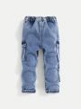 SHEIN Young Boy Multi-Pocket Washed Denim Casual Pants