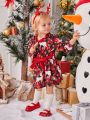 Baby Girl Christmas Elk & Plaid Belted Dress