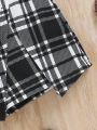 SHEIN Older Girls' Casual Black And White Plaid Skort