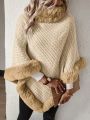 SHEIN Essnce Fuzzy Batwing Sleeve Sweater With Patchwork