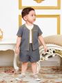 SHEIN Unisex Infant Short Sleeve Patchwork Shirt Elastic Waist Shorts Set